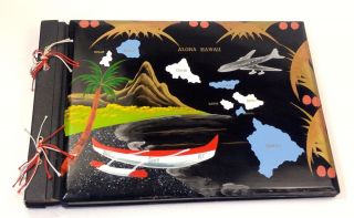Vintage Handpainted Hawaiian Photo Album Scrap Book Solid Cover Made In Japan