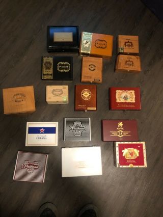 wooden cigar boxes,  a Fuentes,  RP Royale,  hellcat,  LA Gloria Cubans,  CubanA 2