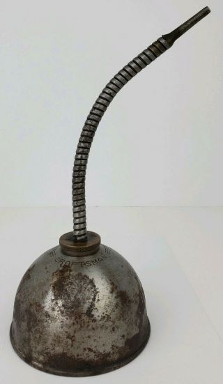 Vintage Craftsman Metal Thumb Oiler Oil Can Long Flex Spout Garage Maintenance