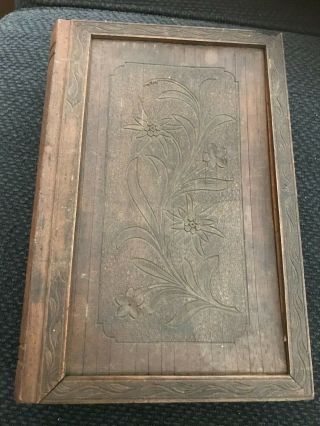Vintage Wooden Book Cigar Box With Drawers Etched Floral Pattern