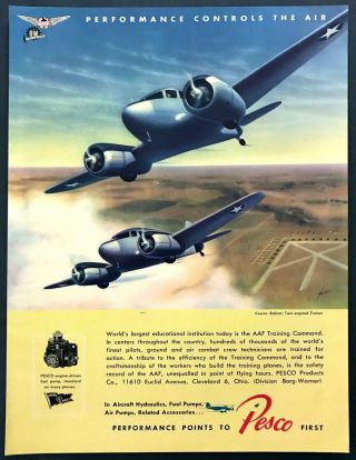 1943 Wwii Cessna Bobcat Twin - Engine Trainer Art Pesco Products Vintage Print Ad