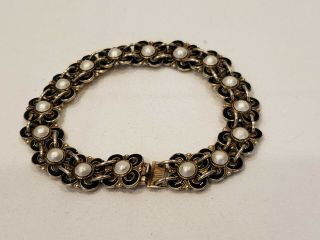Vintage David Andersen Sterling,  Enamel,  & Pearls Bracelet - Norway