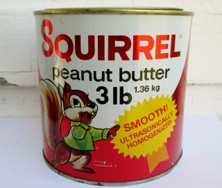 Vintage 1973 Squirrel Peanut Butter Tin Can 3 Lb Nabob Foods Vancouver B C