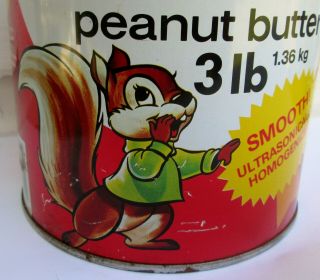 VINTAGE 1973 SQUIRREL PEANUT BUTTER TIN CAN 3 LB NABOB FOODS VANCOUVER B C 2