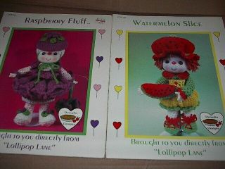 2 Vintage Lollipop Lane Crochet Doll Patterns Raspberry Fluff/watermelon Slice