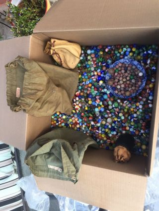 19 Lbs.  Vintage Antique Clay & Glass Marbles,  Different Sizes And Colors