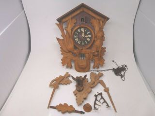 Vintage Germany Black Forest Carved 8 Day Cuckoo Clock -