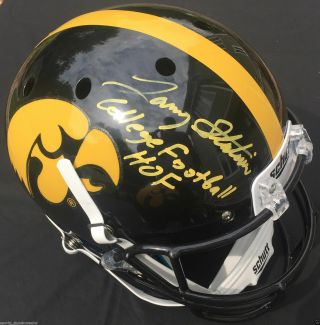 Larry Station Signed Iowa Hawkeyes Full Size Helmet " College Football Hof " J2