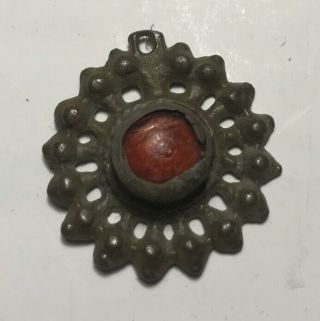 Rare Ancient Roman Byzantine Flower Pendant Red Bead 16 Pedals Artifact Intact