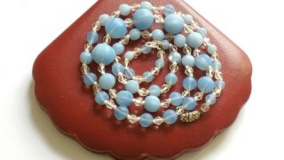 Czech Vintage Long Blue Hand Knotted Glass Bead Necklace