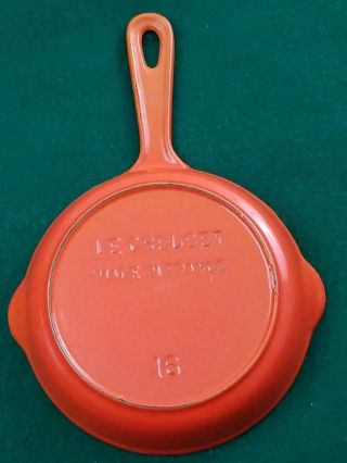 Vintage Le Creuset Flame Orange Cast Iron Enamel Skillet 6.  5 " (16) Double Spout