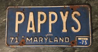 Vintage Vanity License Plates Maryland Pappys 1971 Blue Plate