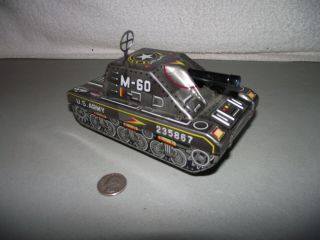 Vintage Tin Toy Us Army Tank M - 60 Litho Made In Japan Friction Assist Rolling