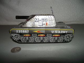 Vintage Tin Toy US Army Tank M - 60 Litho Made in Japan Friction Assist Rolling 3