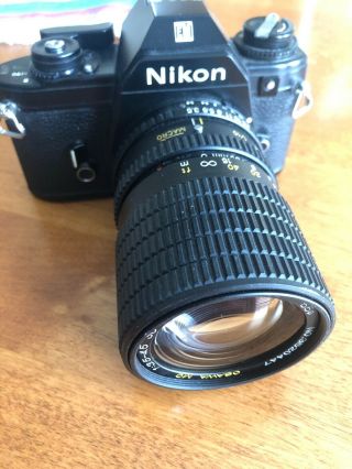 Vintage Nikon Em 35mm Film Camera W/ Osawa 35mm - 105mm Macro Lens Tested/works