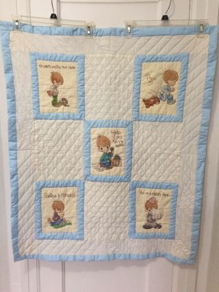 Vintage Precious Moments Printed Cross Stitch Keepsake Baby Crib Quilt