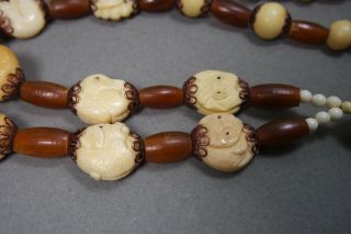 VINTAGE ASIAN CHINESE CARVED MONKEY PENDANT BEAD NECKLACE COW BONE HORN BEADS 3