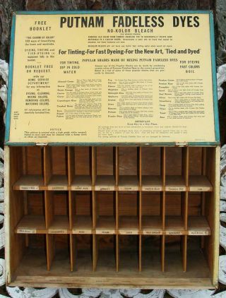 1920 ' s ANTIQUE PUTNAM FADELESS DYES AND TINT WOOD METAL CABINET SIGN DISPLAY 2