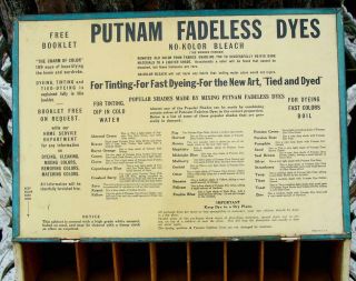 1920 ' s ANTIQUE PUTNAM FADELESS DYES AND TINT WOOD METAL CABINET SIGN DISPLAY 3
