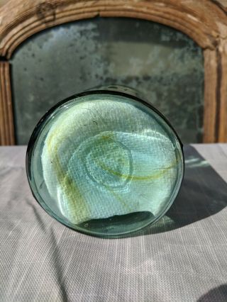 Vtg 1900 - 1910 Ball Mason Blue Aqua Green W/ Amber Swirls Pint Jar & Lid