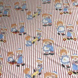 Raggedy Ann And Andy Dolls Vtg 1977 Twin Flat Sheet Scooter Teeter Totter