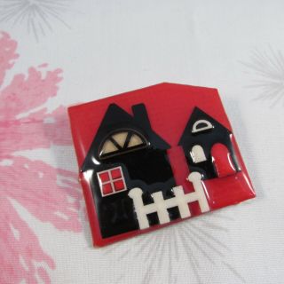 Vintage 1980s Lucinda House Pin - Red And Black