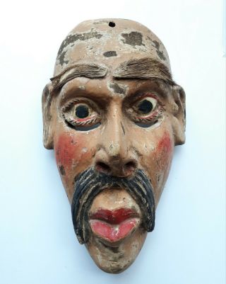 Antique Mexican Folk Art Dance Mask,  Hand Carved Wooden Mask