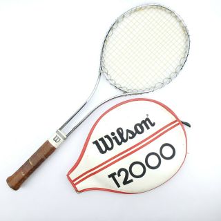 Vtg Wilson T - 2000 Tennis Racket W/ Cover Chrome Made In Usa Size 4 5/8