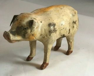 Large Antique German Composition Pig With Glass Eyes