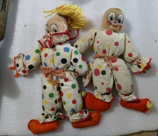 2 Vintage Clown Knickerbocker Dolls With Rubber Heads