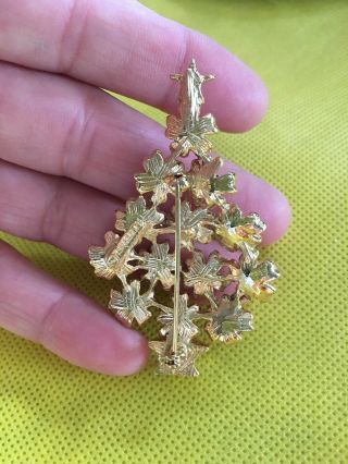 Vintage SWOBODA signed Garnet gemstone CHRISTMAS TREE gold PIN brooch 3