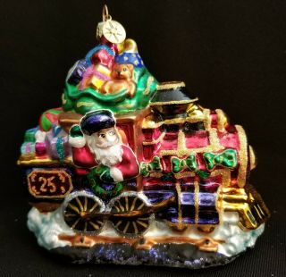 Christopher Radko Santa In Locomotive Vintage Christmas Ornament
