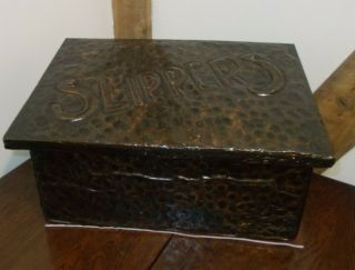 Arts And Crafts Beaten Copper Wood Lined Slipper Warmer Box