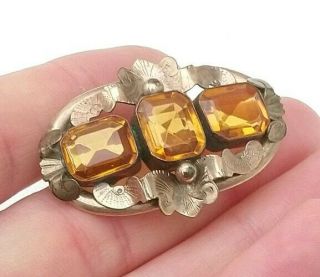 Antique Victorian Rose Gold Pinchbeck 1890s Brooch Pin Citrine Paste Stones