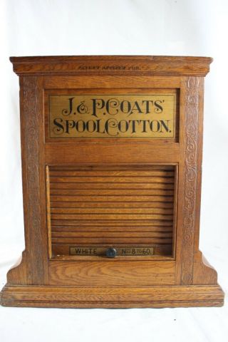 Antique J P Coats Rotating Tambour Spool Cabinet Country General Store Nr