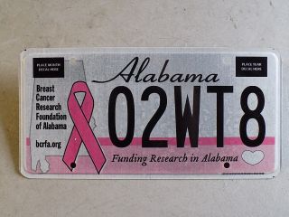 Alabama License Plate 02wt8 Breast Cancer Research Foundation Funding Research