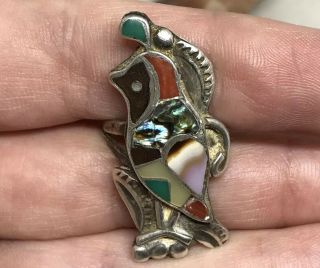 Vintage Zuni J.  Niiha Sterling Silver Multi - Stone Inlay Bird Ring (sz.  6)