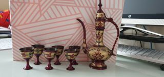 Vintage Rare Antique Hand Etched Brass Arabic Coffee Tea Pot Set