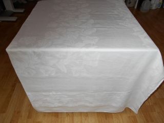 104x68 Perfect Vintage Antique White Irish Linen Double Damask Tablecloth