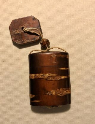 Antique Japanese Cherry Wood Pillbox Inro With Netsuke Circa 18th Century 3