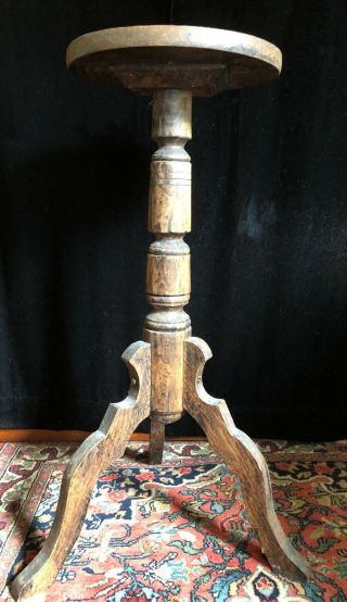 Antique Solid Wood Pedestal Table Plant Stand 30 1/4” Tall