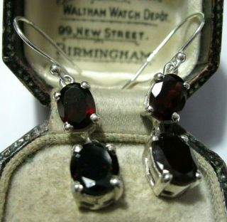 Vintage Style Edwardian Jewellery Sterling Silver Real Garnet Drop Earrings
