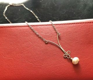 Vintage - Sterling Silver Necklace With Oval Pearl Charm