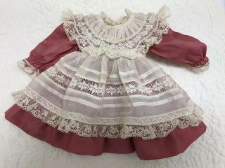 Vintage Victorian Style Dress Pinafore 11” - 12 " Antique French German Bisque Doll