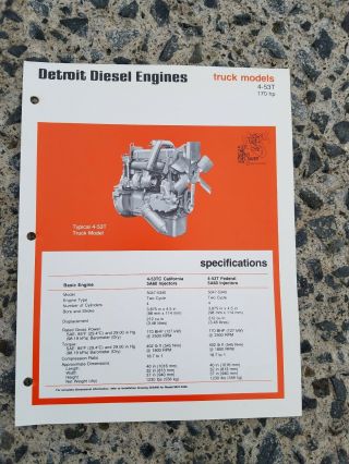 Detroit Diesel Engines 4 - 53t Model Sales Brochure Spec Flyer 1979