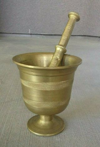 Antique Solid Brass Mortar And Pestle Vintage Apothecary