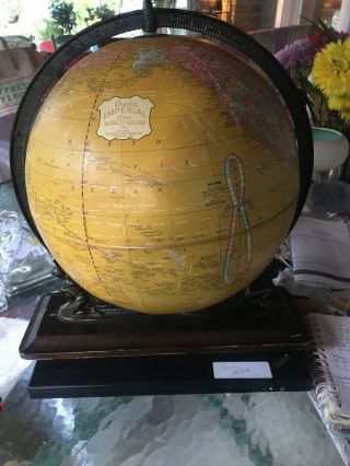 Mid Century Cram Imperial World Globe Vintage Atlas Wood Stand 2man Base Made Us