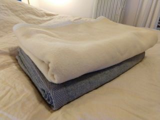 2 Vtg Italy Merino Wool Blankets Twin Gray Cream Lane Preziose Early 