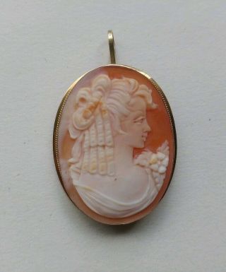 Vintage Oval Cameo Brooch Or Pendant In 9ct Gold Surround