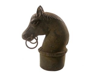 Antique Cast Iron Hitching Post Horse Head Double Rings Historic Old City Decor